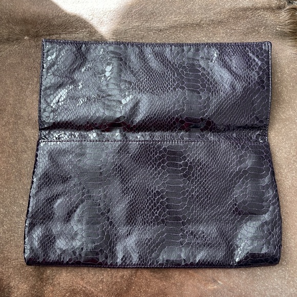 Saks Fifth Ave Snake Python Fold Over Clutch - Picture 3 of 6